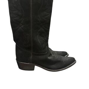 OLD WEST COWBOY BOOTs 10M BLACK ALL LEATHER PULL ON SNIP TOE LF1510 -Size 10 Men